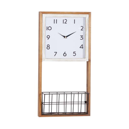 Brown Wood Farmhouse Wall Clock, 24" x 12" x 4"